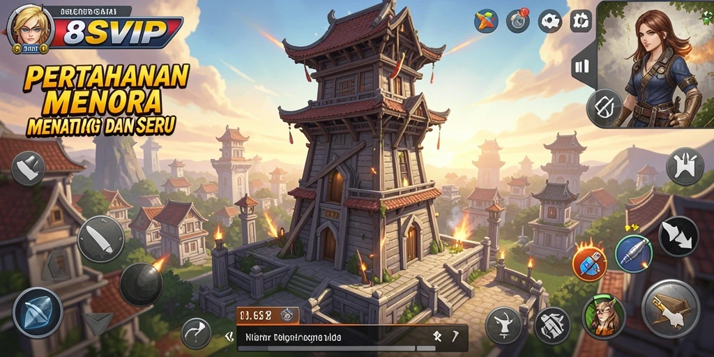 Screenshot menunjukkan gameplay menara pertahanan yang menegangkan.