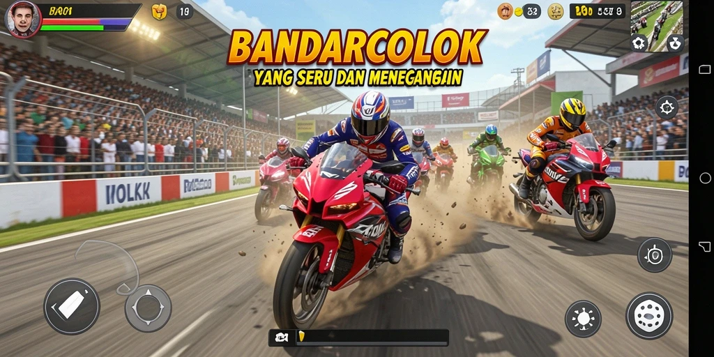 Screenshot BANDARCOLOK menampilkan balapan motor yang mendebarkan.