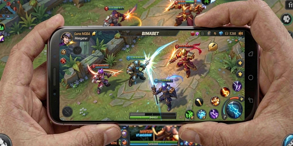 Tampilan aksi seru dalam game MOBA BIMABET.