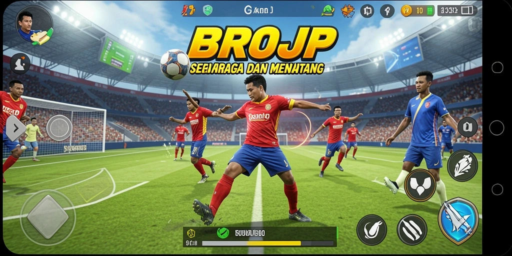Screenshot gameplay BROJP menampilkan laga olahraga yang mendebarkan.