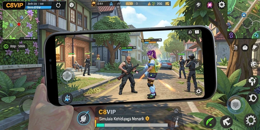 Tangkapan layar utama C8VIP menampilkan gameplay yang dinamis dan interaktif.