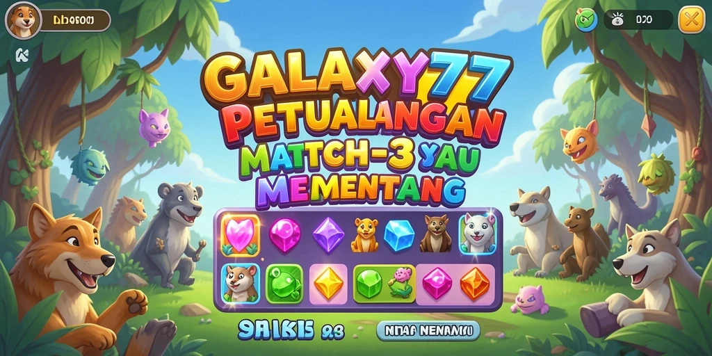 Tampilan gameplay seru dalam GALAXY77 dengan tantangan Match-3 yang menggembirakan.