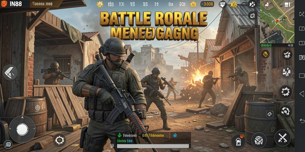 Tampilan screenshot IN88 menampilkan pertempuran sengit dalam game Battle Royale.
