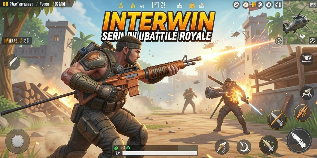 Tangkapan layar gameplay INTERWIN yang menunjukkan intensitas pertarungan Battle Royale.