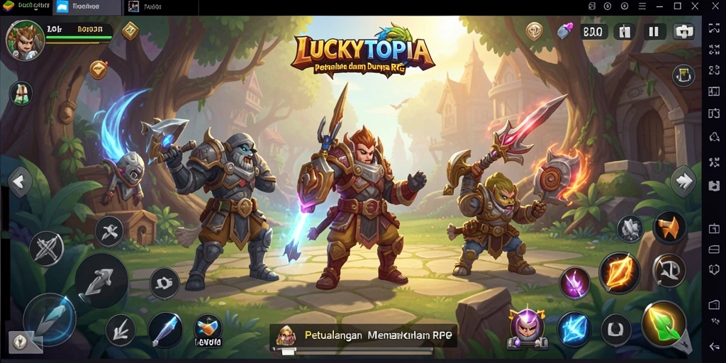 Tampilan gameplay <strong>LUCKYTOPIA</strong> yang memukau dan penuh aksi.