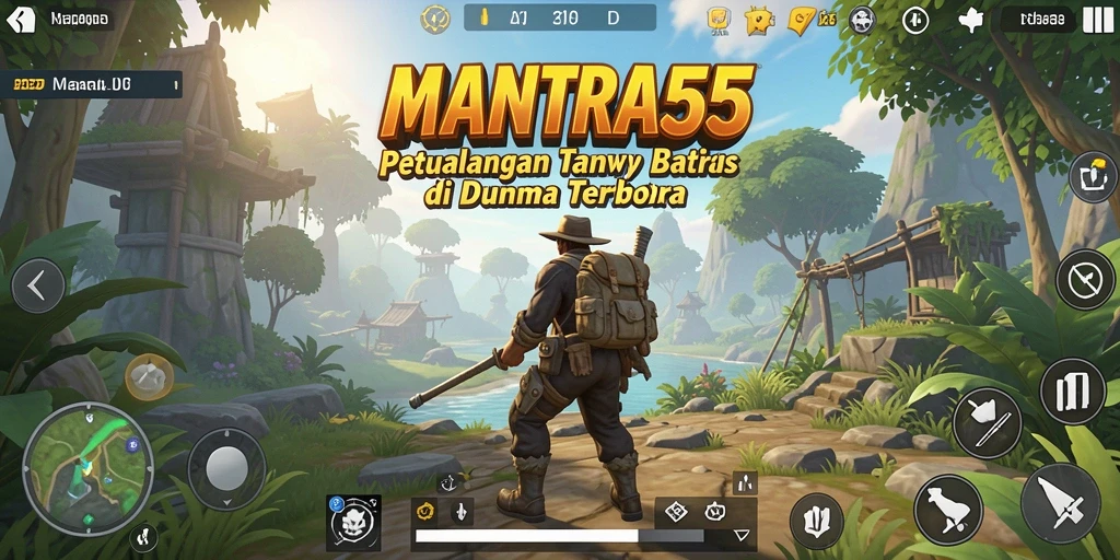 Tangkapan layar MANTRA55 menampilkan dunia luas dan grafik yang indah.