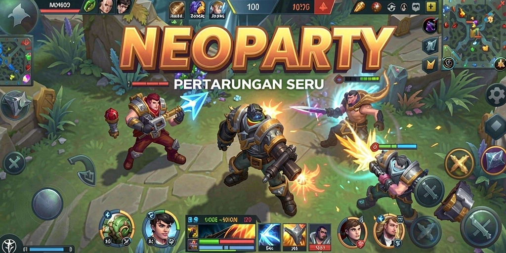 Tampilan gameplay seru di NEOPARTY dengan karakter yang beragam.