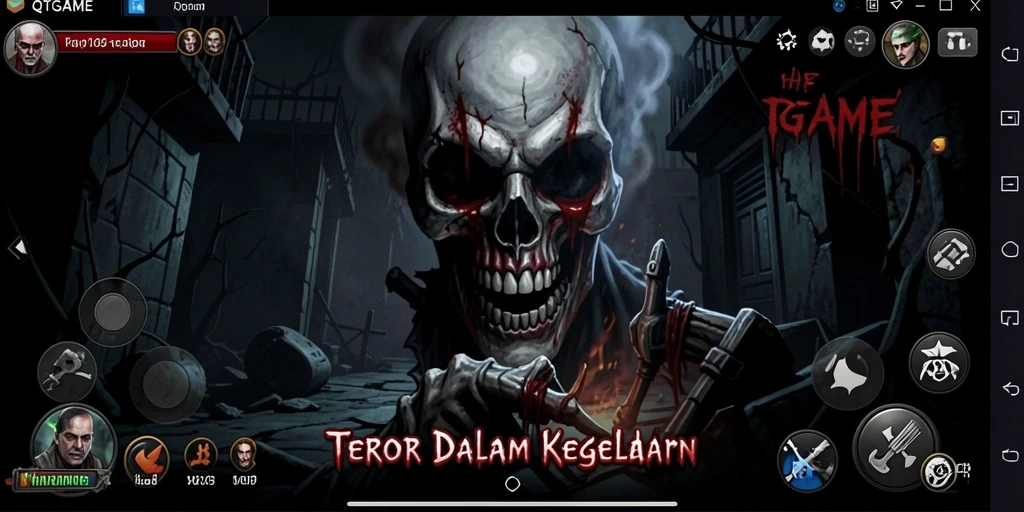Tampilan menakutkan gameplay QTGAME dengan efek grafis yang mencekam.