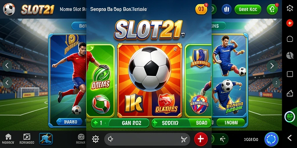 Screenshot gameplay SLOT21 yang menampilkan aksi seru dalam dunia sepak bola.