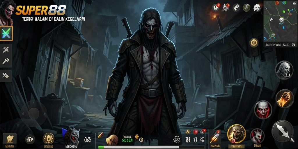 Tangkapan layar SUPER88 menampilkan karakter yang terjebak dalam kegelapan horror.
